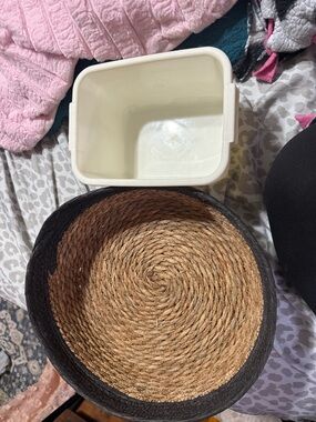 Woven Rope Basket with Black Trim